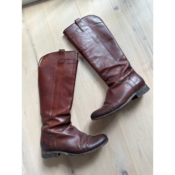 Frye Paige Riding Boots Size 9 Brown Leather Equestrian Fall Staple Distressed - Picture 3 of 13